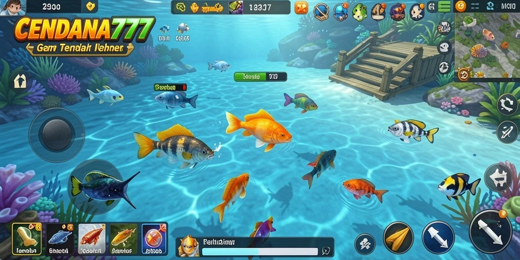 Tampilan screenshot gameplay CENDANA777 dengan aksi menembak ikan.