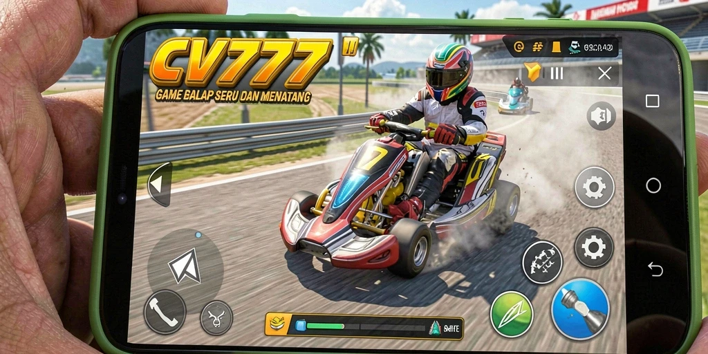Screenshot menampilkan balapan seru di CV777 dengan mobil yang melaju kencang di sirkuit.