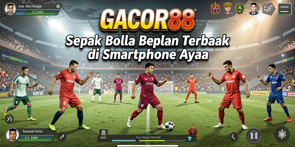 Tampilan gameplay GACOR88 dengan aksi sepak bola yang menegangkan.