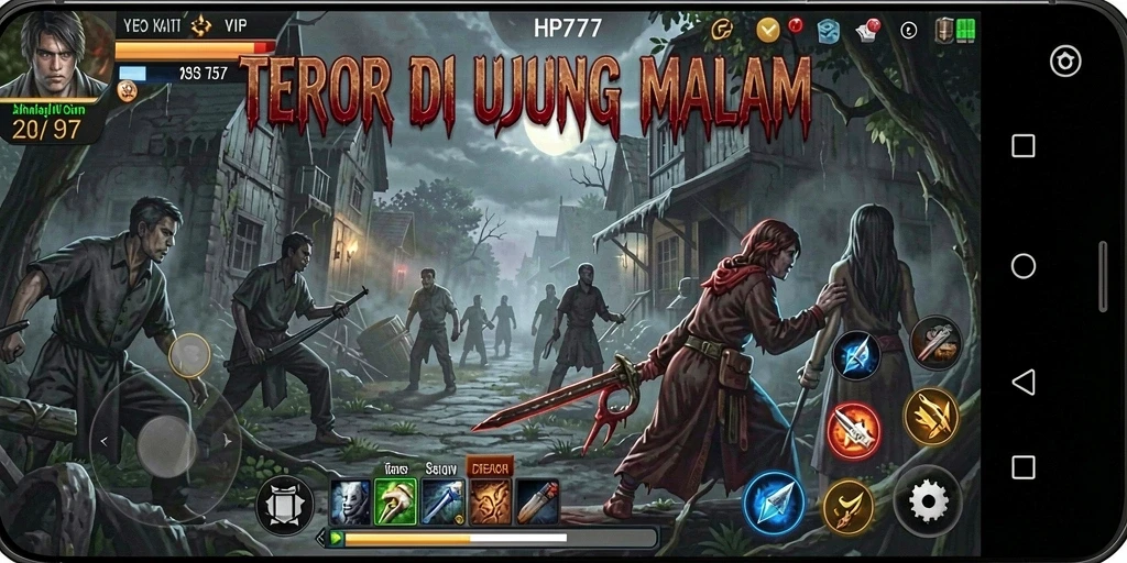 Screenshot menunjukkan momen menegangkan dalam gameplay HP777.