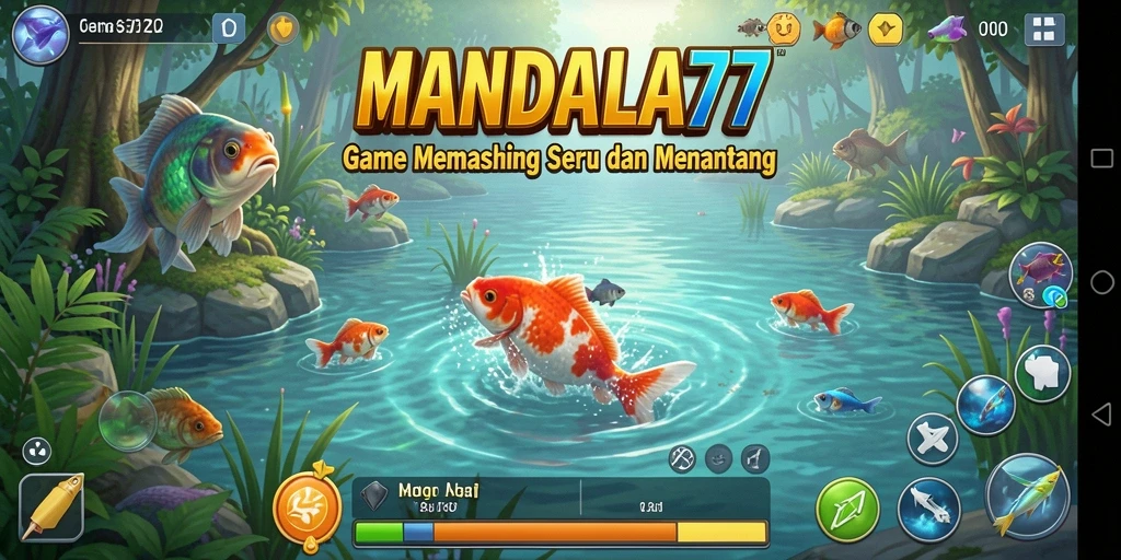 Tampilan gameplay MANDALA77 saat memancing di lautan.