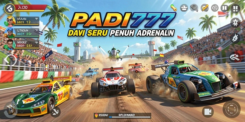 Tampilan gameplay PADI777 yang memukau saat balapan di lintasan.