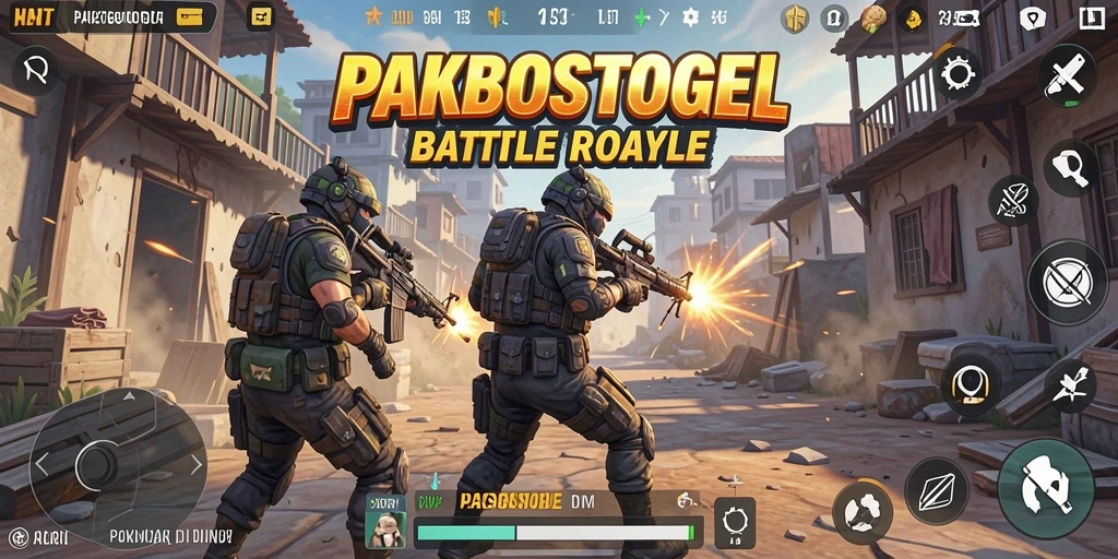 Gameplay seru <strong>PAKBOSTOGEL</strong> dalam pertempuran Battle Royale yang intens.