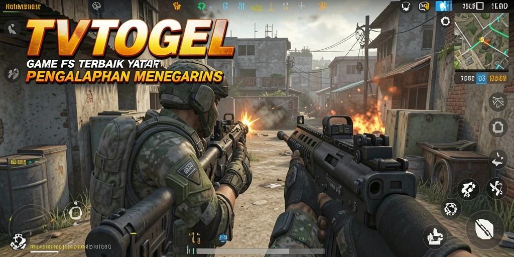 Screenshot gameplay TVTOGEL menunjukkan aksi menembak yang seru di medan perang.