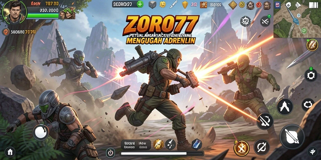Gameplay seru dan intens dalam ZORO77 saat melawan musuh.